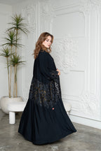 Black French Lace Crepe Abaya