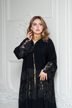 Black French Lace Crepe Abaya