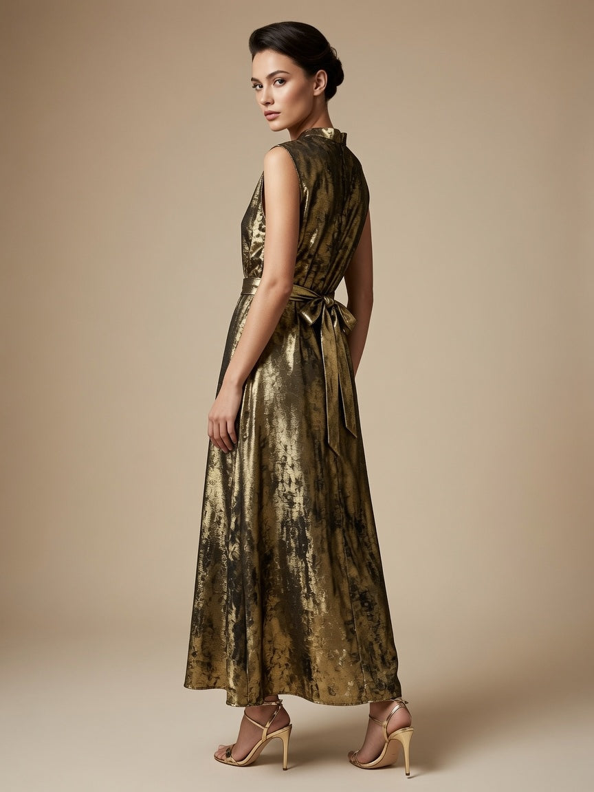 Gold Foil Silk Dress
